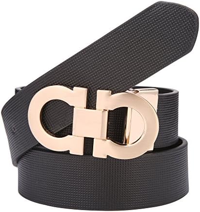 Reversible and Adjustable Men's Leather Belt with Double Shiny Buckle