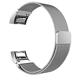 Glink Replacement Bands for Fitbit Charge 2, Stainless Steel Milanese Metal Wristband (5.5” - 9.5”)