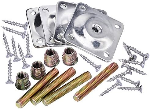 Leg Mounting Plates Furniture Leg Fixing Angled Plates Attachment T-Plates with Hanger Bolts Screws Adapters for Table Sofas Chairs Couches Seats / 4 Sets