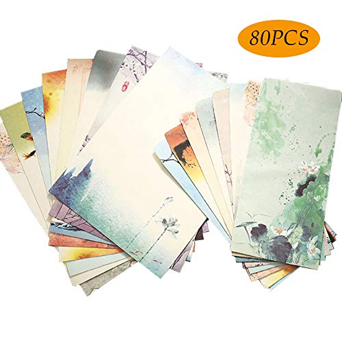 DLOnline 80 Pcs Writing Stationery Paper and Envelopes,Letter Set,8 Styles of Ink Painting Classic Vintage Antique(64 Letter Paper + 16 Envelopes) - Thumbnail 7