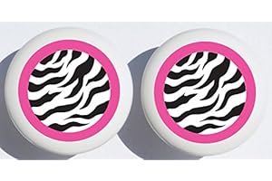 PRESTO WALL DECALS Pink and Black Zebra Print Drawer Pulls/Polka Dot Ceramic Cabinet Knobs/Safari Nursery Room Decor (Set of Two)