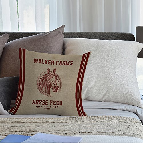 HGOD DESIGNS Decorative Throw Pillow Case Cover Walker Farms Horse Feed Sack Burlap Pillow cases Cotton Linen Outdoor Indoor Square Cushion Covers For Home Sofa couch 18x18 inch Red Brown - Thumbnail 4