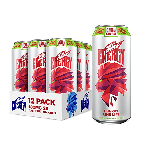 MTN DEW ENERGY, Cherry Lime Lift, 16oz Cans (12 Pack), 0g added sugar, 5 juice, Zinc to help