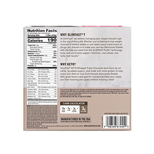 SlimFast Low Carb Meal Replacement Whey Protein Bar, Keto Friendly