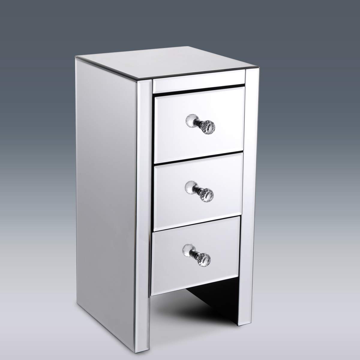 Lazymoon Small Mirrored End Table 2 Drawer Nightstand Bedside Table Storage Accent Cabinet Silver Home Kitchen Furniture