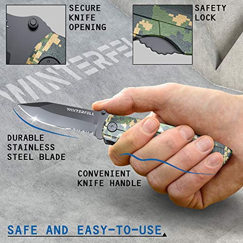 Multitool Knife by Winterfell - Multipurpose Camo Folding Pocket Knife Kit - Durable Stainless Steel - Includes 9-in-1 Bit Set, Pouch, Bottle Opener, Plier, Saw Blade - Outdoor Multi Tool (Camo) - Thumbnail 7