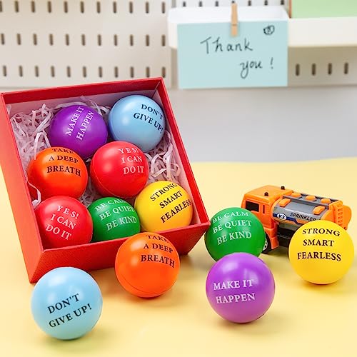 LovesTown 18PCS Inspirational Stress Relief Balls, Motivational Stress Balls 2 Inch Colorful Foam Squeeze Balls with Positive Quetos for Kids Adults Anxiety Fidget Sensory Hand Exercise