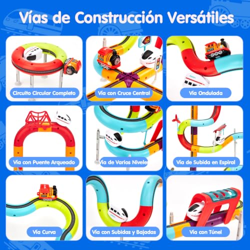 hahaland Electric Toy Train Children 115 Pieces, Anti-Gravity 3D Track with 2 Rechargeable Vehicles, Lights and Music, STEM Building Set, Gift Boy Girl 3 4 5 6 Years Old