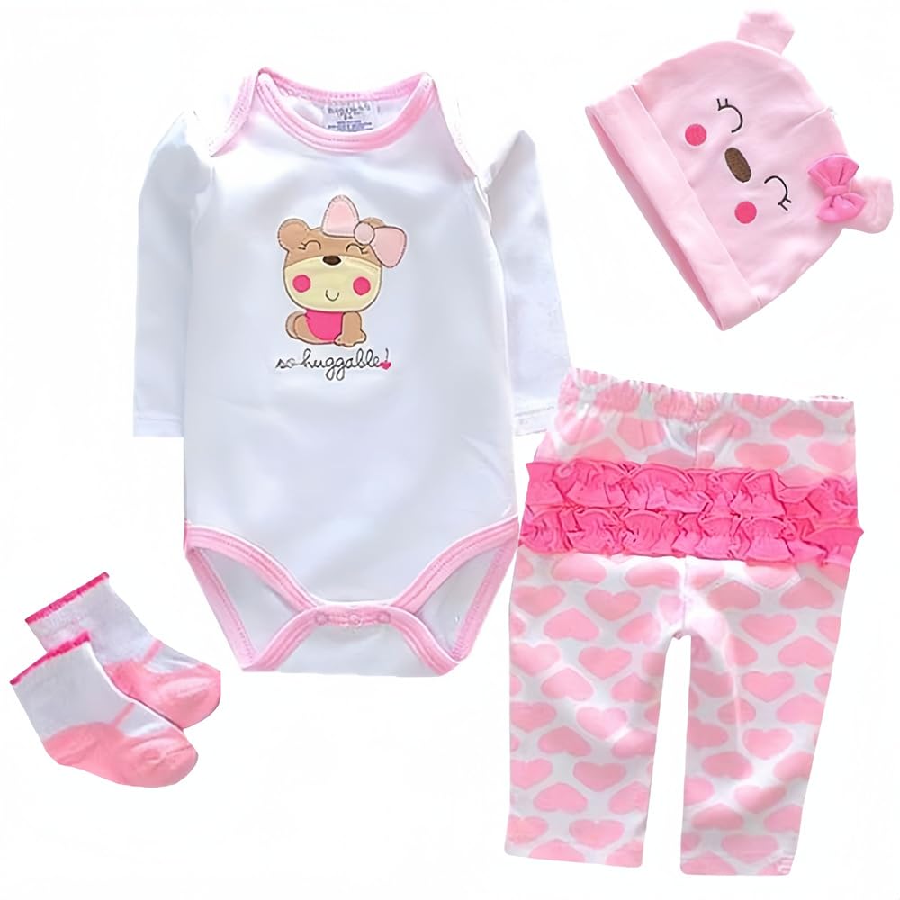4Pcs Reborn Baby Doll Clothes 20inch Cute Bear Outfit Accessories Set for 17-22 Inch Reborn Dolls Girls Baby Clothing