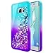 NageBee Galaxy S6 Edge Plus Case with Screen Protector (3D PET) for Girls Women, Glitter Liquid Sparkle Bling Floating Waterfall Quicksand Cute Case for Samsung Galaxy S6 Edge Plus -Auqa/Purple
