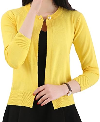 NianEr Womens Open Front Knit Cardigans Sweater Ladies Short Vintage Cardigans,Yellow Cardigan,Medium