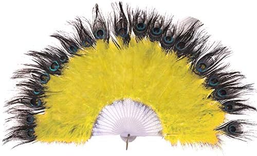 Donsinn 1920s Peacock Feather Fan, Large Flapper Folding Hand Fan for 20s Vintage Gatsby Party