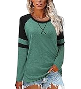 Newshows Women's Summer Long/Short Sleeve Shirts Crew Neck Tees Striped Color Block Blouse Tops