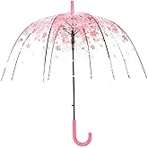 Cherry Blossoms Umbrella Cute Transparent Bubble Umbrella Clear Dome Semi-Automatic Sunny Umbrella for Kids Girls Boys or Women Romantic Windproof Wedding Decoration Umbrella