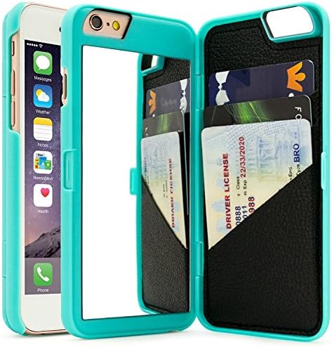 For Apple iPhone 7 Case, MoMo Casier [Hidden Mirror] [Slim Fit] Luxury Wallet ID Credit Card Slots Flip Holder with Kickstand Feature Hard Plastic Back Protective Cover, Mint Green