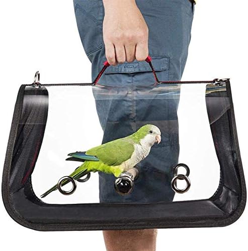 Lightweight Bird Carrier with Perch, Bird Travel Cage Toy Transparent Breathable Parrot Outing Tote Bag for Budgie Parakeet Cockatiel Conure Lovebird Finch Canary Cockatoo African Grey Amazon Stand