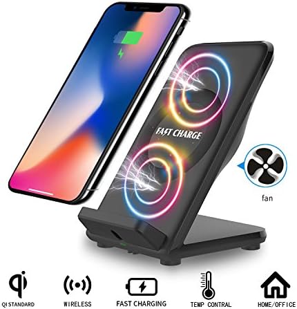 Fast Wireless Charger,2 Coils Qi Fast Wireless Charging Pad Stand with Cooling Fan for Samsung Galaxy Note 8 S8 S8 Plus S7 S7 Edge Note 5 S6 Plus and for iPhone X iPhone 8 iPhone 8 Plus By Zeekoo