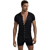 DLSMDOUS Mens Short Sleeve Onesie Pajamas Sexy Lounge One Piece Jumpsuit Adult Stretchy Romper