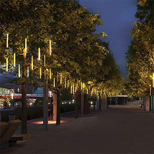 ALOVECO Falling Rain Lights Meteor Shower Lights 2 Pack 30cm 8 Tube 144 LEDs, Falling Rain Drop Icicle String Lights for Christmas Tree Halloween Decoration Holiday Party Wedding (Warm White)