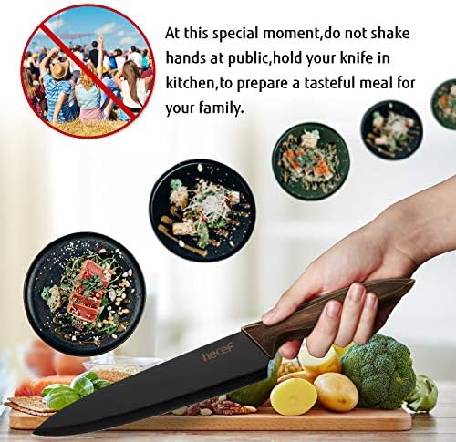 hecef Ensemble de Couteaux de Cuisine, Y Compris Couteau de Cuisine de 8 Pouces, Couteau à Pain de 8 Pouces, Couteau Santoku de 7 Pouces, Couteau Universel de 5 Pouces, Couteau de Fruit de 3.5 Pouces