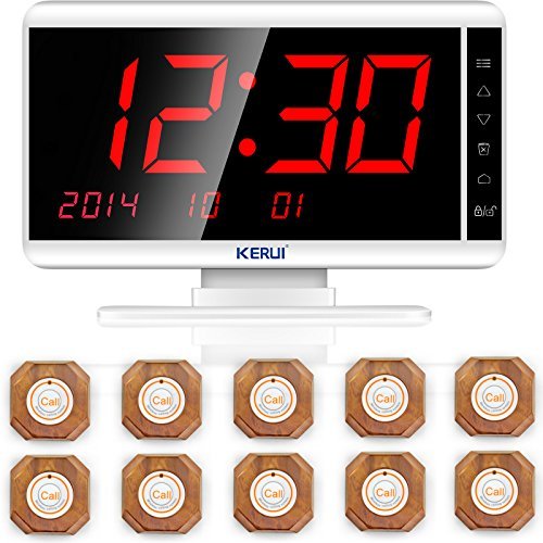 Restaurant Paging System,KERUI Wireless Waiter Server Paging Calling System for Caregiver,Office,Patient,Coffee Shop-Pack of 10 pcs Waterproof Service Buzzers and 1 pc Signal Receiver of KR-C1999