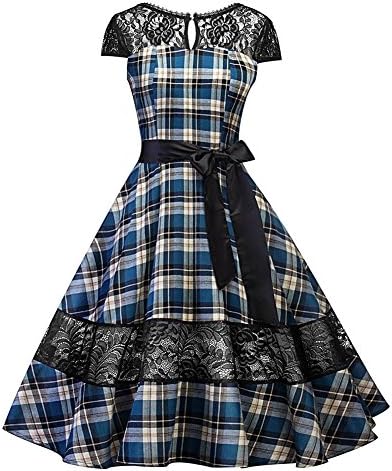 Lurdarin Womens Slim Fit Retro Round Neck Printed Dresses 1950S Vintage Cocktail Party Evening Swing Dress