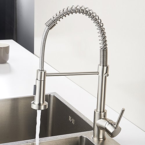 Commercial Pull Down Sprayer Kitchen Sink Faucet - Modern Stainless Steel Single Handle Spring Pull Down Kitchen Faucet with Sprayer,Brushed Nickel - Thumbnail 5