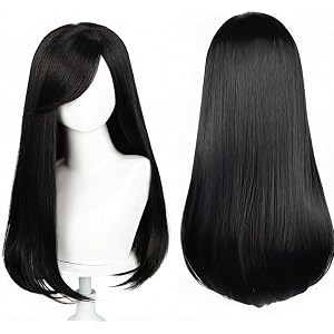 PORSMEER Long Wavy Wig for Women, 24 inch/60 cm Natural Curly Wigs with Bangs Synthetic Heat Resistant Fiber Hair for Party C