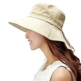 SIGGI Womens Summer Flap Cover Cap Cotton UPF 50+ Sun Shade Hat With Neck Cord