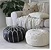 moroccan poufs Genuine Leather Pouf Ottoman Cover, footrest - Hassock Footstool with Storage for Living Room, Round pouffe poufs Poof, Poofy Ottoman - Bohemian Moroccan Decor - Unstuffed (White)