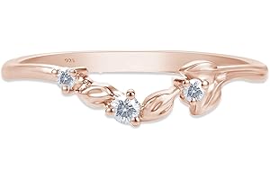 SAVEARTH DIAMONDS Leaf Design, 1/10 Carat Round Cut Moissanite Lab Created Diamond Art Deco Wedding Band Enhancer Ring In 14k Gold Over Sterling Silver Jewelry For Women (0.10 Cttw)