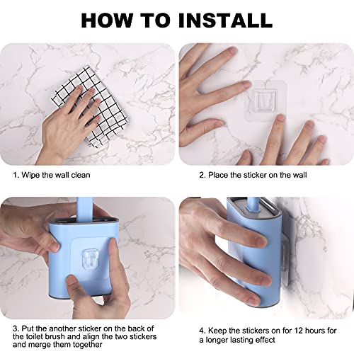 Onlyesh Silicone Toilet Brush with Holder, Wall Mounted Toilet Brush Set with Drain Pad & Extra Hook, Deep Cleaner Toilet Brushes with No-Slip Plastic Handle, for Bathroom Toilet (Blue)