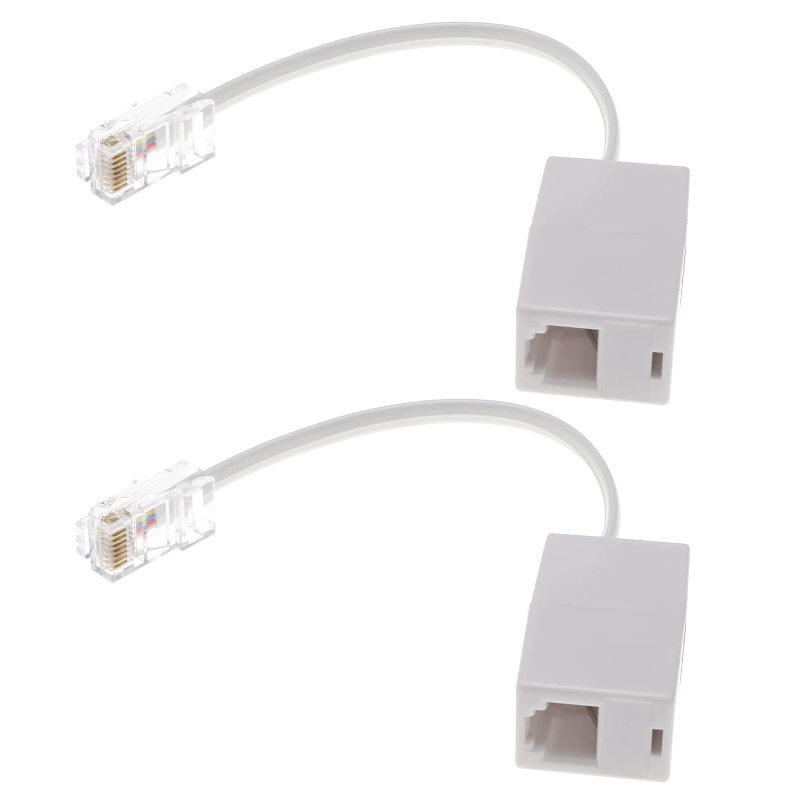 eMagTech 2PCS RJ11 to RJ45 Converter Adapter Telephone Splitter Telephone J11(6P4C) Female to RJ45(8P8C) Male Cable Cord Plug and Play 145mm White