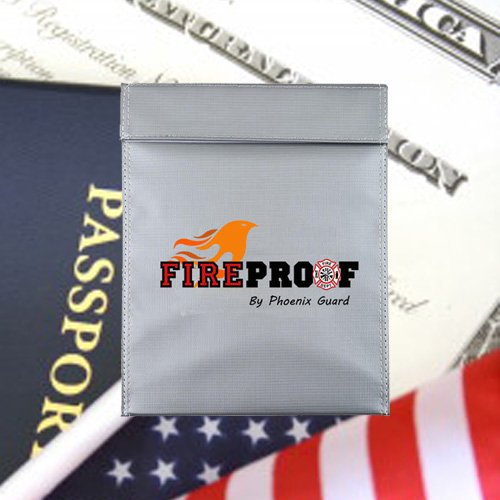 Fireproof by Phoenix Guard Fire Resistant Pouch | Document Bag for Money, Passports, ID, Marriage, Bank & House Records | Flame Retardant, Waterproof Pouch (15x11, Gray)