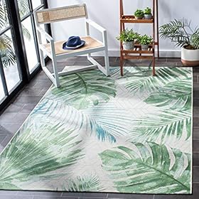 SAFAVIEH Barbados Collection 5'3" x 7'6" Green / Teal BAR590X Tropical Botanical Indoor/ Outdoor Non-Shedding Easy Cleaning Patio Backyard Porch Deck Mudroom Area Rug 51qq8lQClyL
