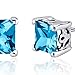 Peora Swiss Blue Topaz Stud Earrings 925 Sterling Silver, Solitaire Scroll Gallery, Natural Gemstone Birthstone, 2.50 Carats Total Princess Cut 6mm, Friction Backs