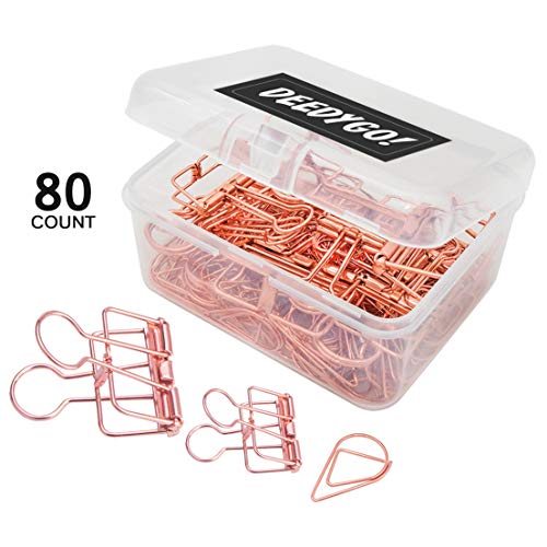 15 Metal Binder Clips and 65 Cute Paper Clips Assorted Sized, Rose Gold Smooth Stainless Wire Clips for Office School Supplies by DeedyGo - Thumbnail 5