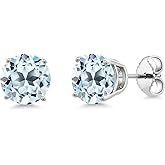 Gem Stone King 2-4 Cttw Round Gemstone Birthstone Stud Earrings For Women Men | 925 Sterling Silver | Round 7MM | Fine Jewelry Gifts for Her Mom Women Wife Men