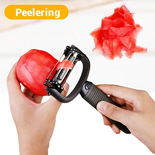 Vegetable Peeler, LUXEAR 3 IN 1 Swivel Y-shaped Serrated, Garnish, Julienne Peelers, Great for Potato, Apple, Fruit, Kiwi, Carrot, Veggie with Non-Slip Comfortable Grip Handle, Black