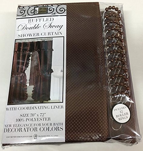 Double Swag Fabric Shower Curtain With Vinyl Liner And 12 Roller