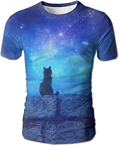 Under The Stars Of The Cat3D Sided Printed Graphic Men Short Sleeve Colorful T Shirt