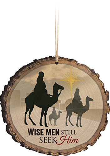 P. GRAHAM DUNN Wise Men Still Seek Him Three Kings Wood Tree Bark 4 inch Christmas Tree Ornament