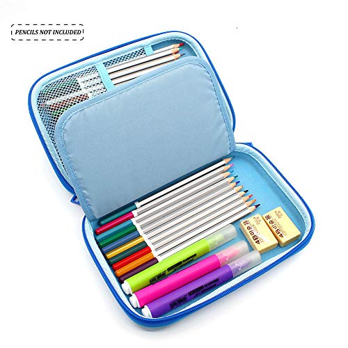 Baby Shark Embossed Hardtop Pencil Case - Cute Boys School Supply Stationery Organizer - Large Capacity Pen Box Pouch Bag for Kids (Light Blue)