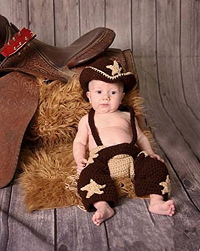 Pinbo Baby Photography Prop Crochet Knitted Cowboy Hat Diaper Pants Overalls - Image 2