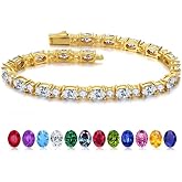 Iefil 14K Gold Plated Tennis Bracelets for Women - 925 Sterling Silver Birthstone Bracelet, Anniversary Birthday Gifts for Wo