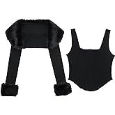 XPONNI Two-Piece Set Fur Trim Y2k Cardigan Crop Top Fluffy Top Womens Y2k Cropped Knit Bolero Dressy Sweater