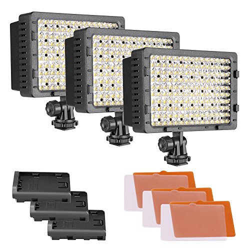 NEEWER 3-Pack 160 LED CN-160 Dimmable Ultra High Power Panel Digital Camera / Camcorder Video Light, LED Light for Canon, Nikon, Pentax, Panasonic,SONY, Samsung and Olympus Digital SLR Cameras