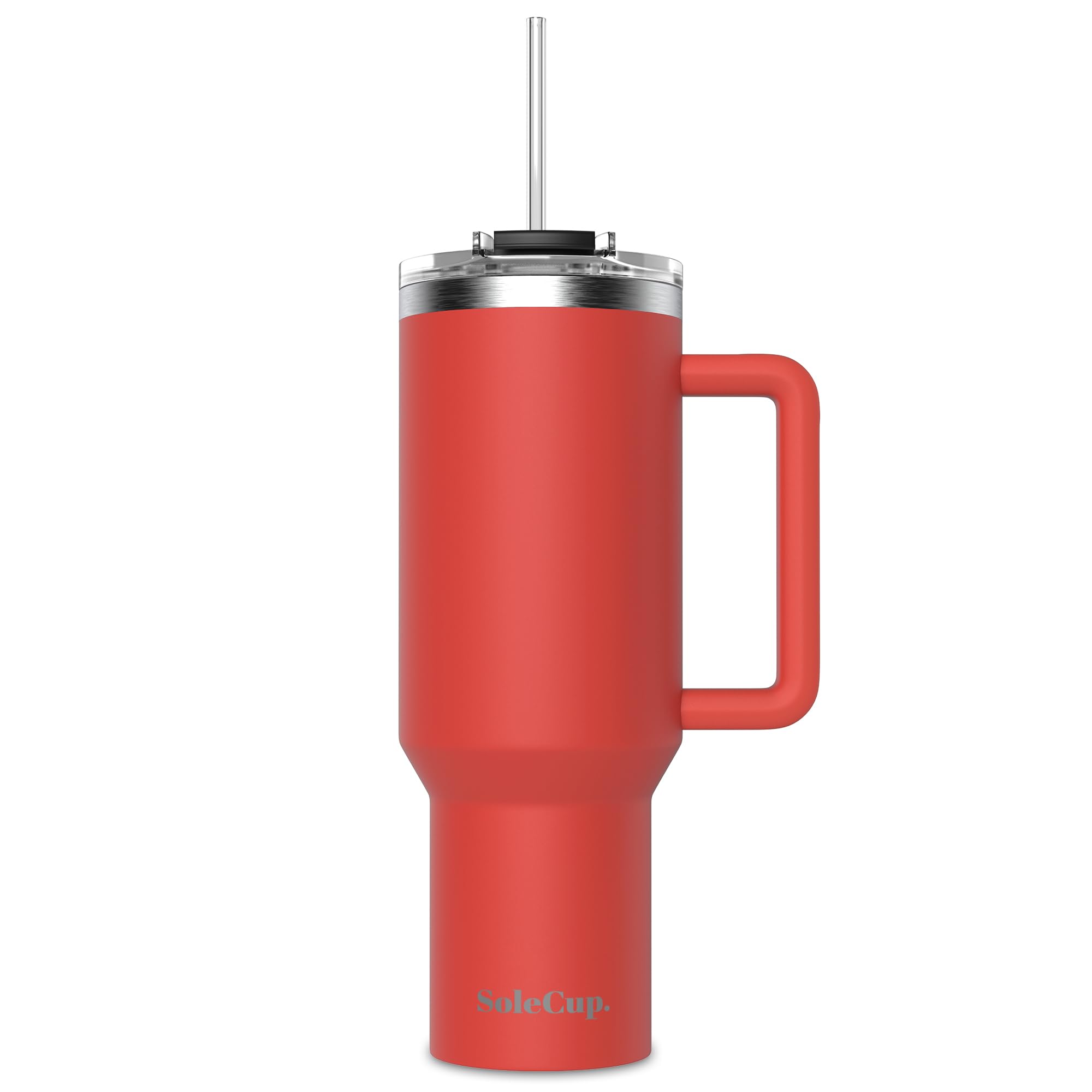 SoleCup. 40oz Travel Mug with Handle, Lid and Two Straws, Drinks Stay Hot for 8 Hours, Cold for 24 Hours, Double Wall Vacuum Insulated Stainless Steel Tumbler… (Red, 40oz) — image 1