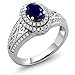 Gem Stone King 925 Sterling Silver Blue Sapphire Ring For Women (1.41 Cttw, Center Stone: 6X4MM, Gemstone Birthstone, Available In Size 5, 6, 7, 8, 9)