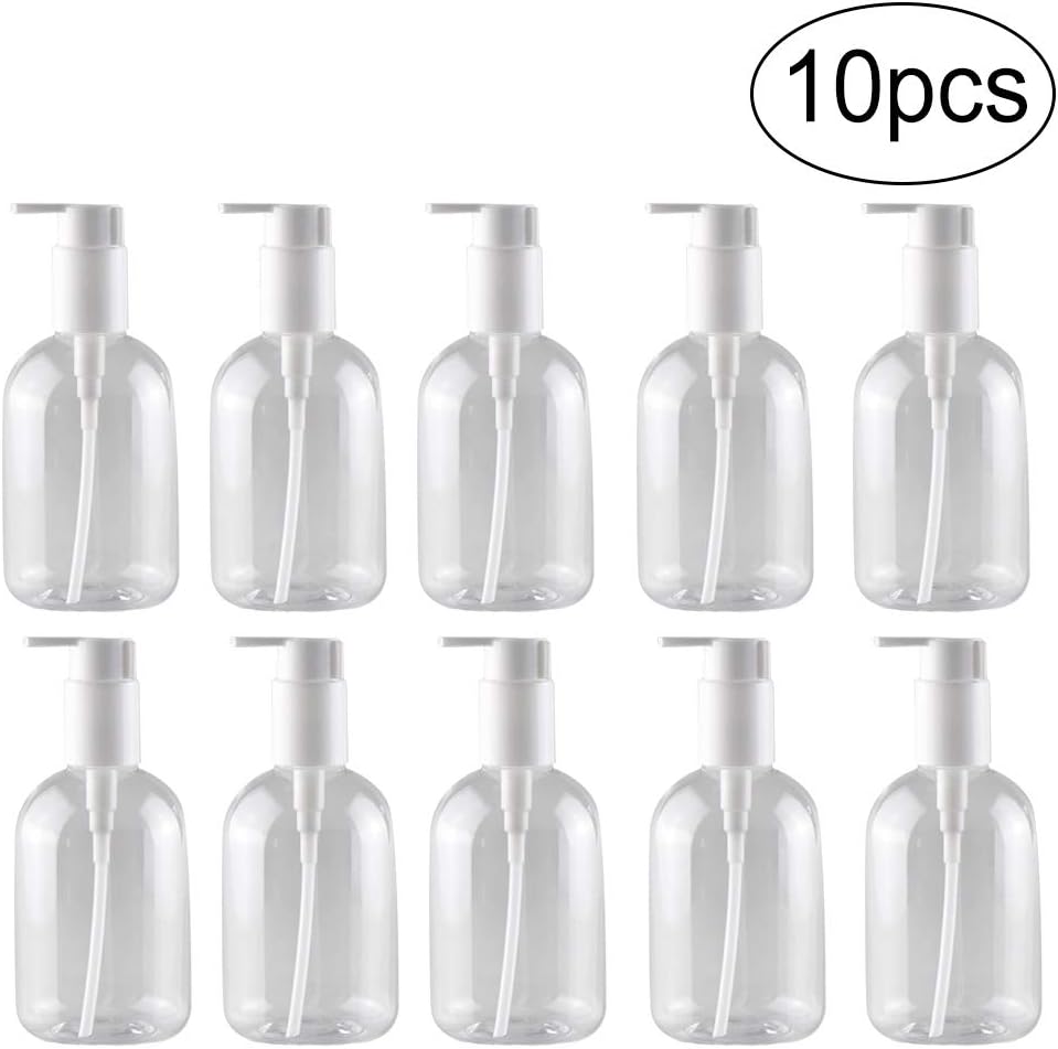 11 oz Empty Plastic Bottles with Lotion Pump Dispenser BPA-Free Refillable Containers for Liquid Soap, Hand Sanitizer Pack of 10 (white)